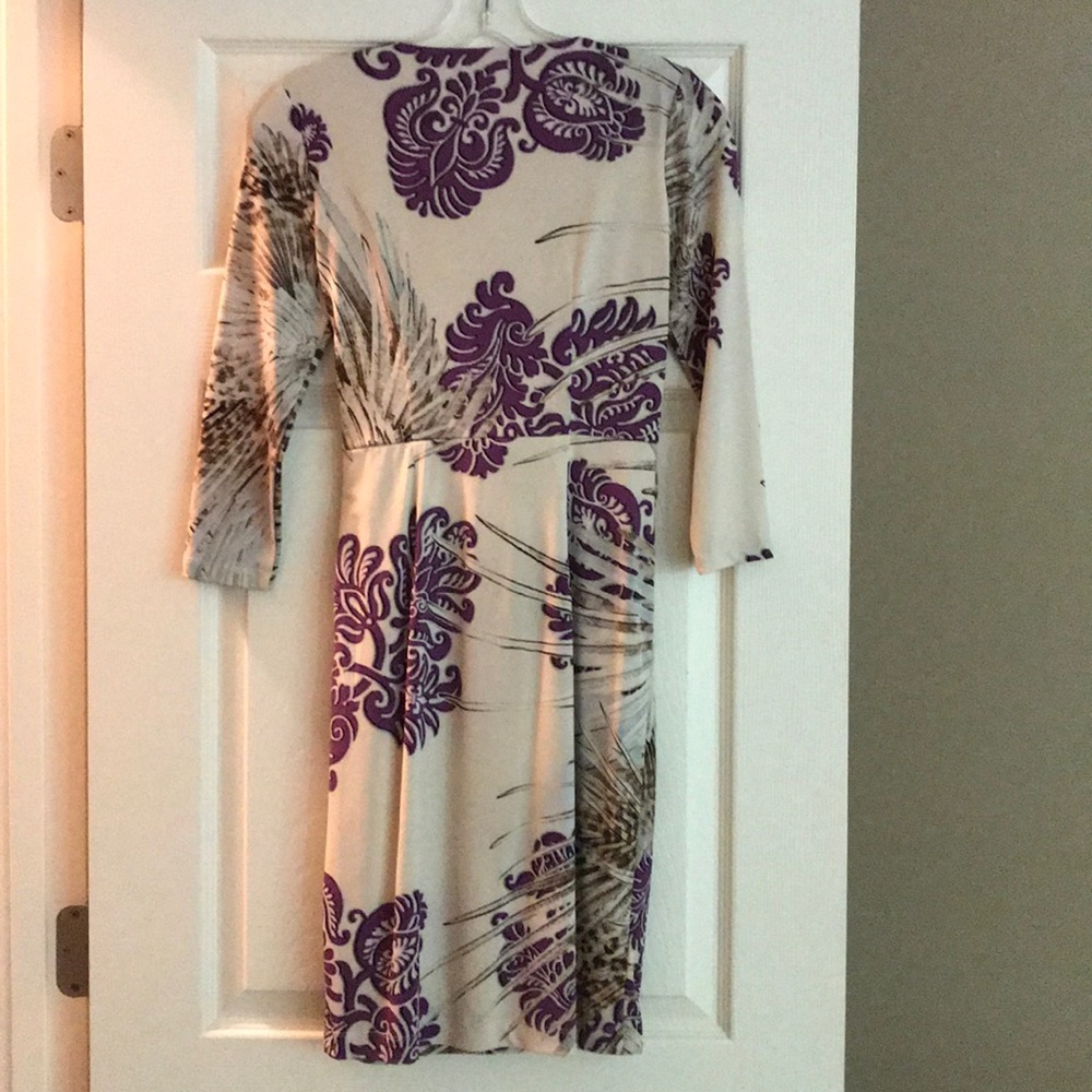 Boston Proper Purple and Beige faux wrap dress - Picture 4 of 5